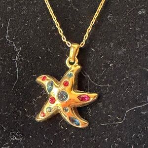 ANNALEECE GOLD Starfish Pendant Necklace with Multicolor Gems